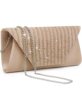 Women’s Camel Clutch Purse With Detachable Chain Wedding Formal Evening Bag